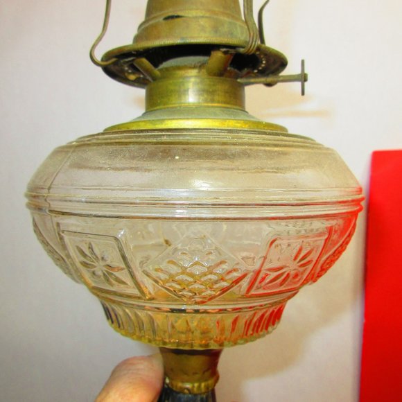 Vintage Metal Pedestal Base Oil Glass lamp - Picture 10 of 12